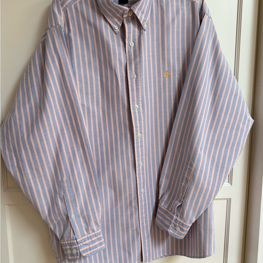 Brooks Brothers Pink and Blue Stripe Casual Button-Down Shirt